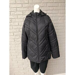 Xersion Women’s Black Water Resistant Puffer Removable Hooded Jacket Size L
